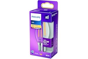 ‎PHILIPS LIGHTING PHILIPS LED Classic E14 Lampe, 60 W, Kerzenform, klar, warmweiß, Weiß
