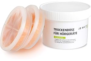 JB White Caja Seca con 2 Piezas XXL (78mm / 40g) cápsulas secantes regenerables para secar aparatos electrónicos, audífonos, otoplásticos y Action CAM, Vasos secadores para audífonos (Ø 8.5cm)