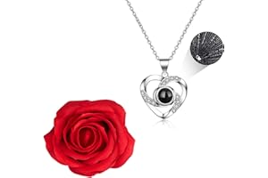 MODLOAN Handmade Eternal Rose Gift Box with Sterling Silver I Love You Necklace in 100 Languages for Mothers Day Gifts Anniversary Birthday Gifts for Women Mum Girlfriend Her