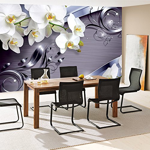Vlies Fototapete 400×280 cm PREMIUM PLUS Wand Foto Tapete Wand Bild Vliestapete – Orchideen Tapete Ornament Orchidee Blüte Blume lila – no. 604 - 7