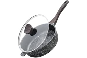 Kordisen Poêle à frire profonde antiadhésive avec couvercle, poêle de 25,4 cm, poêle en pierre de granit pour la cuisine, poêle de chef, batterie de cuisine à induction, compatible avec toutes les