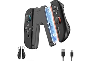 JEMDO Magnetische Joy Con 2 Aufladehalterung mit 2 Grip Case kompatibel mit Nintendo Switch 2, Ergonomische Controller Halterung mit Ladegerät, LED-Anzeige, USB-C Kabel Reisegeeignet, Schwarz