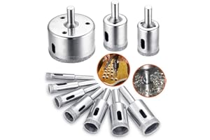 UEOTO Foret diamanté, Scie-cloche Lot d'accessoires de forets pour verre/carrelage/céramique/marbre/porcelaine de coupe, embouts pour carottier Cutter avec EN acier inoxydable Carbone 8-50 mm 10 pièces
