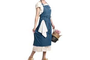 Pincy Soft Cotton Linen Apron - Retro Linen Art Apron, Adjustable Casual Apron with Towel, Great for Florist, Coffee House and Kitchen