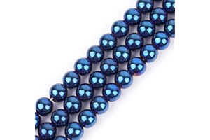 GEM-INSIDE CREATE YOUR OWN FASHION GEM-Inside Natural 8mm Blue Metallic Coated Hematite Round Gemstone Semi Precious Loose Beads for Jewellery Making 15'' Attractive