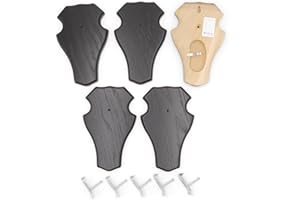 GTK - Geweihe & Trophäen KRUMHOLZ 5 Stück REH Bock Schild Trophäenschilder groß mit 1 Kieferfach in Eiche dunkel mit 5 Stück Gehörnklammern AF 21 x 13 cm