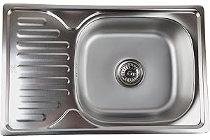ANW HOME Küchenspüle Edelstahl mit Abtropffläche 66x42 cm mit Siphon, Spüle Küche, Waschbecken Küche, Spülbecken Küche, Spüle Spülbecken Edelstahl Rechteckig, Spüle Edelstahl Satin