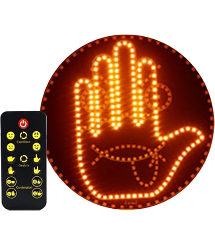 Lampe Gestuelle Pour Voiture Avec Télécommande - 176 LEDs, Piles AA - Geste Doigt D'honneur, Cœur, Pouce - Accessoire Fun - 10
