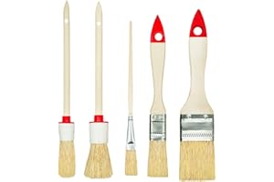 M7 Set de 5 Pinceles 3 Planos 2 Redondos 0" 3/4" 15" 2" 4" Serie 03 para Pintar Trabajos con Pinturas y Barnices Cobertura Uniforme Cerdas Naturales
