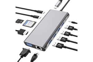 SZPACMATE USB C HUB 12 in 1 USB C Docking Station with 4K HDMI, VGA, 3*USB 2.0, USB3.0, USB C Data, PD3.0, RJ45 Ethernet Port, SD/TF, 3.5 mm AUX, Compatible with MacBook Pro/Air, More Type C Devices