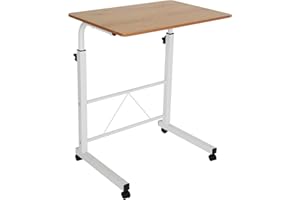 BALLSHOP Beistelltisch mit Rollen 60X40 cm Laptoptisch Höhenverstellbar Tisch Mobiler Laptop-Schreibtisch Stehend Computertisch für Büro Schlafzimmer (Gelbes Birnbaumholz)