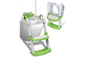 Omesiry Reducteur Toilette Enfant, Réducteur Toilette Rehausseur Toilette Enfant avec Marche, Adaptateur Toilette Enfant Pliable et Réglable avec Ttapis Antidérapant, Reducteur WC pour Garcon Fille