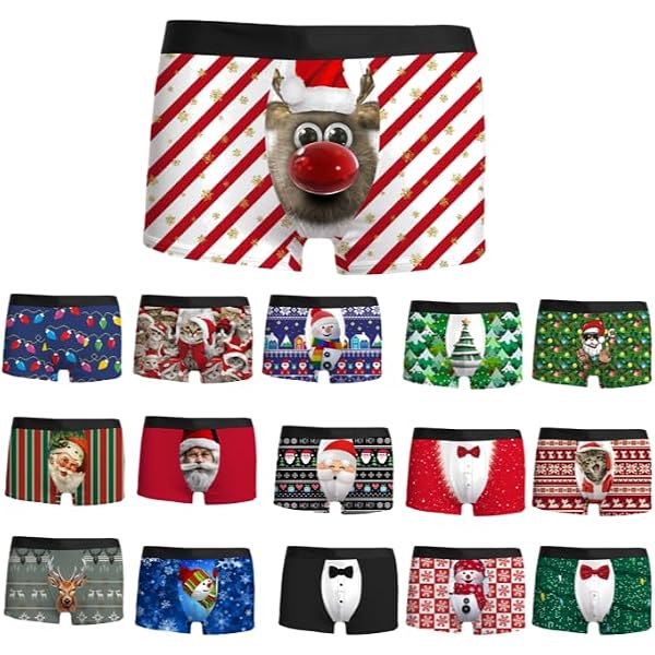Caleçon De Noël Drôle Homme - Boxer Impression 3D Motifs Noël - Coton Doux - Cadeau Rigolo Pour Petit Ami
