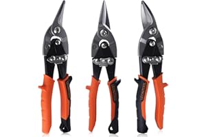 LEONTOOL 3 Piece Aviation Snips Set 10 Inch Left Straight Right Cut Tin Snips for Cutting Metal Sheet, Heavy Duty Metal Shears Metal Cutters with Safety Latch and Non-Slip Handle, Cr-Mo Steel Blade