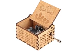 Hztyyier Wooden Music Box with Hand Crank Carved Vintage Mechanism Music Box for Decoration Gifts for Birthday Christma (The Simpsons)