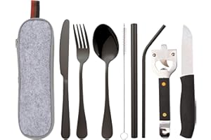HOVIN 8 PCS Posate da Viaggio Set,Posate da Campeggio in Acciaio Inox,Posate Portatili