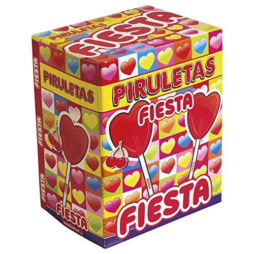 FIESTA Piruletas Caramelo con Palo en Forma de Corazón Sabor Cereza - Caja de 80 unidades