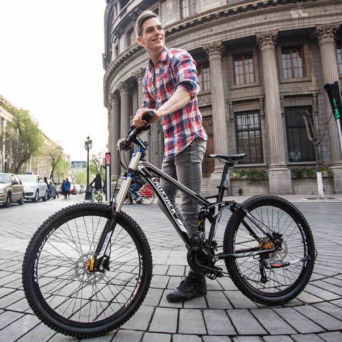 LightInTheBox Mountain Bike Radfahren 24 Speed 26 Zoll/700CC 60mm Herren / Unisex Erwachsene EF51-8 Double Disc Bremse Suspension ForkFull Suspension – Schwarz - 4