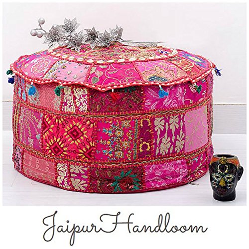 jaipurhandloom Rosa Traditionelle indische Home Dekorative osmanischen Handgemacht und Patchwork Fuß Hocker Bodenkissen, 58 x 33 cm oder 55,9 x 35,6 cm