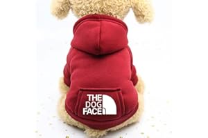 GOWFEW The Dog Face Felpa con cappuccio per cani, cappottino invernale all-in-one in morbido pile, con stampa "The Dog Face" (rosso, taglia XXL)