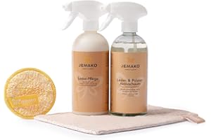 JEMAKO Set - Leder-Pflege mit Leder- & Polster Aktivschaum, Pflegetuch & DuoPad gelb - Effektive Reinigung und sanfte Pflege