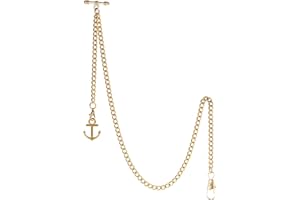 TREEWETO Catena per orologio da taschino con terminale a T Bar Albert T-Bar con ciondolo a forma di ancora antica e 2 ganci per giubbotto