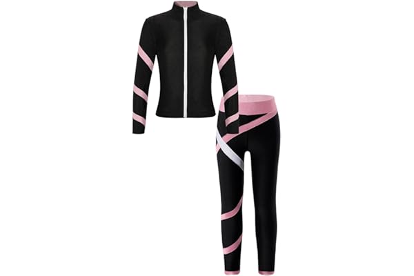 Oyolan Enfant Fille Ensemble Sport Fitness Veste Patinage Artistique et Pantalon Tenue Gymnastique Danse Gym Yoga Entraînement 5-16 Ans