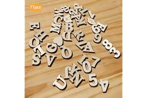 SPRIEßEN 77 Stücke Holz Buchstaben Holz Kleinbuchstaben Hölzerne Zahlen für Kunst Handwerk DIY Dekoration Display,Schule, Familienhandwerk, Digitale Spiele,Werbung Dekoration（Selbstklebend）
