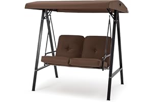 YODOLLA 2-Sitzer Hollywoodschaukel mit Sonnendach, Gartenschaukel Gartenliege mit abnehmbarem Kissen, Verandaschaukel geeignet für Hinterhof, Garten, Hof, Poolside (Braun)