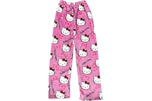 SASMOIYUG Pyjama Hose Kitty Schlafanzug Damen Pyjamas Hosen Lang Flanell Pyjama Hose Damen Schlafhose Weich Kawaii Pyjamas Anime Bequeme Schlafanzughose Frauen Anime Cartoon Casual Herbst-Winter