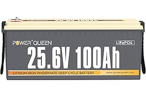 Power Queen Batteria Litio 24V 100Ah 2.56kWh LiFePO4 Batterie a Ciclo Profondo fino a 15000+ Cicli Batteria Accumulo Fotovoltaico 2,56kW Potenza di Carico con BMS 100A per RV Camper Rimorchio Solare