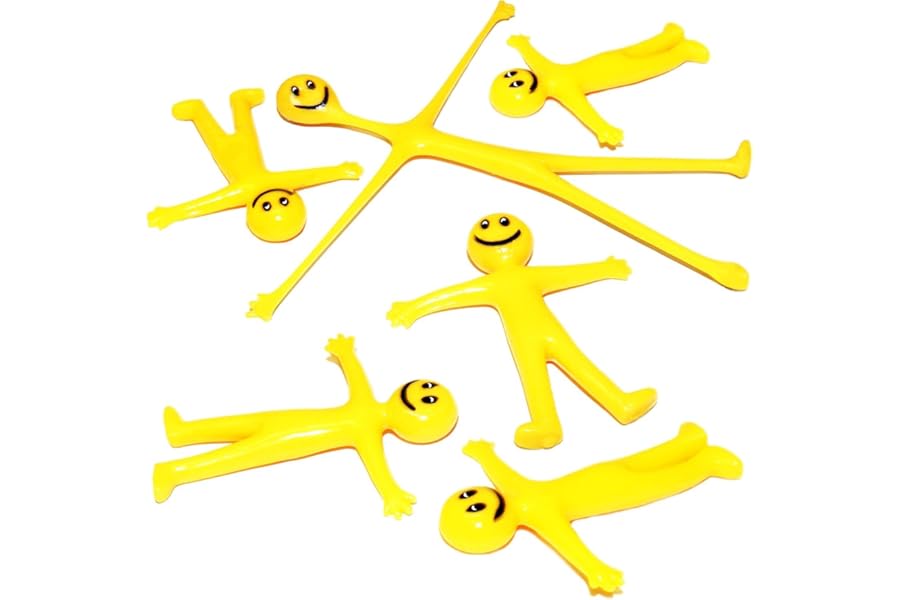 20Pk Yellow Stretchy Men Party Bag Fillers for Kids Birthday Party Unisex Strechy Smile Men Toys Ideal for Classroom Gifts Lucky Dip Prizes Giveaways Pinata Stocking Favours for Boys & Girls