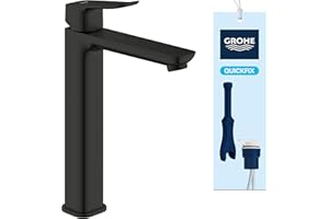 GROHE Dice Rubinetto miscelatore a corpo liscio per lavabo da appoggio (XL-Size 270 mm, cartuccia ceramica 28 mm, risparmio idrico, facile da installare), nero opaco, 1018922430