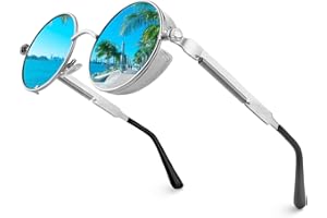 CGID E72 Lunettes de soleil homme femme ronde polarisées inspirées du style retro Steampunk en cercle métallique