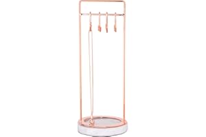 Sasha Morel Hanging Jewellery Organiser Stand with Marble Tray | Necklace Stand Display and Earring Holder Bedroom Decor | Hanging Storage for Necklaces, Bracelets, Earrings (Rose Gold)