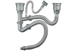 ESENLONG Drain Pipe Double Sink Waste Trap Drain Pipe 58mm(Dia),Flexible Waste Pipe,Material:Polypropylene,Weight 900g,Gray