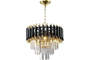SEENVLOG Modern Led Crystal Pendant Light black and Golden Crystal Chandelier Lights 3-Tier Raindrop Chandelier Light Fixture Flush Mount Ceiling Light for Dining Room,D40cm E14x4 LED lights