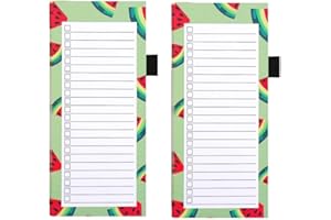YUSHOW 2 Pcs Magnetic Shopping List Pad for Fridge, 100 Sheets Tearable Pen Clip Style Notepad，for Shopping, to Do, Meal Plans (Water Melon)
