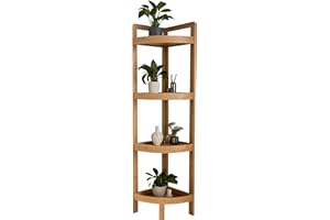 Scaffale angolare Relaxdays in bambù, 4 Ripiani semisferici, HLP: 105,5x23x23 cm, Stand per Bagno e Cucina, salvaspazio.