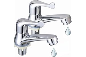 2pcs eTrademart Bathroom Basin Taps Pair, 1/2" BSP Chrome-Plated Brass Lever Sink Taps for Bathroom Basin & Kitchen, Separate Hot & Cold Tap Set with ¼ Turn Lever for Smooth Water Control
