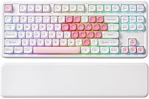 YUNZII B87 Wireless Mechanical Keyboard,QMK/VIA Software Custom Gaming,Gasket RGB Keyboard with Cute MOA Keycaps,Wrist Rest,BT5.0/2.4G/USB-C NKRO for Win/Mac (white heart, milk v2 linear)