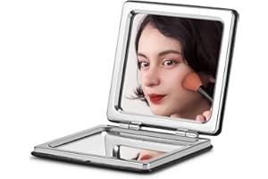 OMIRO Compact Mirror with 1x/3x Magnification, Square with PU Leather, Small Mirror for Purses, Daily Makeup (Classic Black)