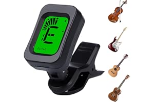 KPFIGHT Afinador de Guitarra Ukelele Bajo Violín Sintonizador Clip con 360°LCD Digital Pantalla Electrónica Batería Incluida para Guitarra, Bajo, Violín, Ukelele, Doce Temperamentos Flotantes