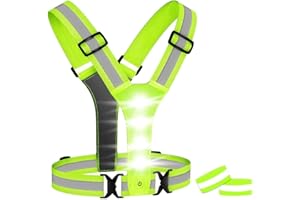 Pvczool Gilet de Course à LED, Gilet de SéCurité RéFléChissant à LED Haute Visibilité avec 2 Bandes RéFléChissantes pour Le Cyclisme, Le Jogging, la Course à Pied