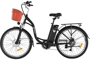 DYU 26" Vélo Électrique,36V 12,5Ah Batterie Amovible,Vélo Électrique avec Dérailleur Shimano 6 Vitesses,Smart Urban E-Bike avec Panier,3 de Modes Conduite,Hauteur Réglable,Adulte Unisexe(Noir)