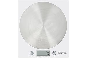 Salter 1036 WHSSDR Smukla i stylowa tarczowa waga elektroniczna, do domu/kuchni, platforma ze stali nierdzewnej toczonej, wazenie i tarowanie, pomiar ilosci plynów, do 5 kg, biala/chromowana