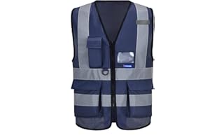 AYKRM Chaleco de seguridad Reflectante Alta visibilidad Ropa de trabajo chaleco Cremallera Seguridad Chaleco de Trabajo Multibolsillos 21 colores