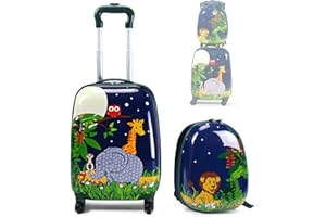 RELAX4LIFE 2 in 1 Set di Valigie Unicorno per Bambini, 2 Pezzi, Trolly+Zaino, con Ruote Girevoli, Maniglia Retrattile e Zaino con Piedini in Plastica (Modello 6)