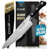 Cutluxe Chef Knife 20 cm for Kitchen - German Steel, Sharpened with Sheath | 56 HRC hardness and high carbon; Full tang with