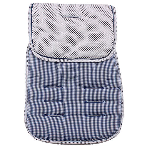 Minene Universal Reversible Pushchair Stroller Pram Buggy Liner Footmuff Cosy toes Car Seat (Blue Stripes & Gingham)